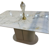 Sydney 160cm Cream Ceramic Marble Dining Table With Ravenna Grey Velvet Chairs