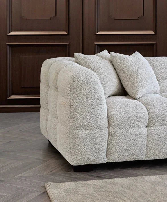 The Bubble Ivory White Boucle Fabric Left Hand Corner Tribeca Sofa - Esme Furnishings