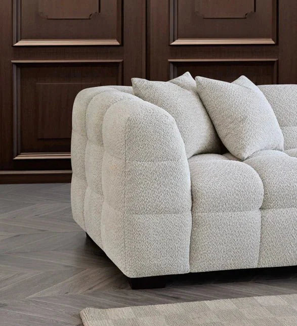 The Bubble Ivory White Boucle Fabric Left Hand Corner Tribeca Sofa - Esme Furnishings