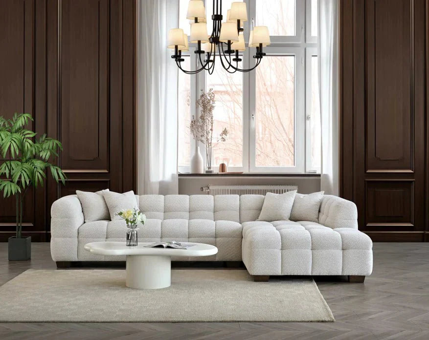 The Bubble Ivory White Boucle Fabric Left Hand Corner Tribeca Sofa - Esme Furnishings