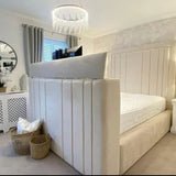 The London Panel Tall Bespoke TV Bed in Luxury Plush Velvet - Esme Furnishings