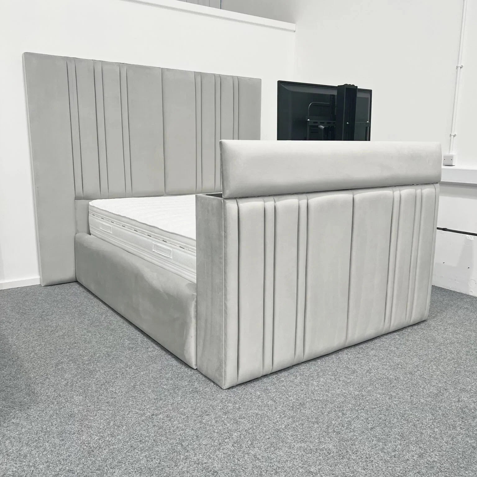 The Nevada Tall Panel Bespoke TV Bed in Luxury Velvet - Esme Furnishings