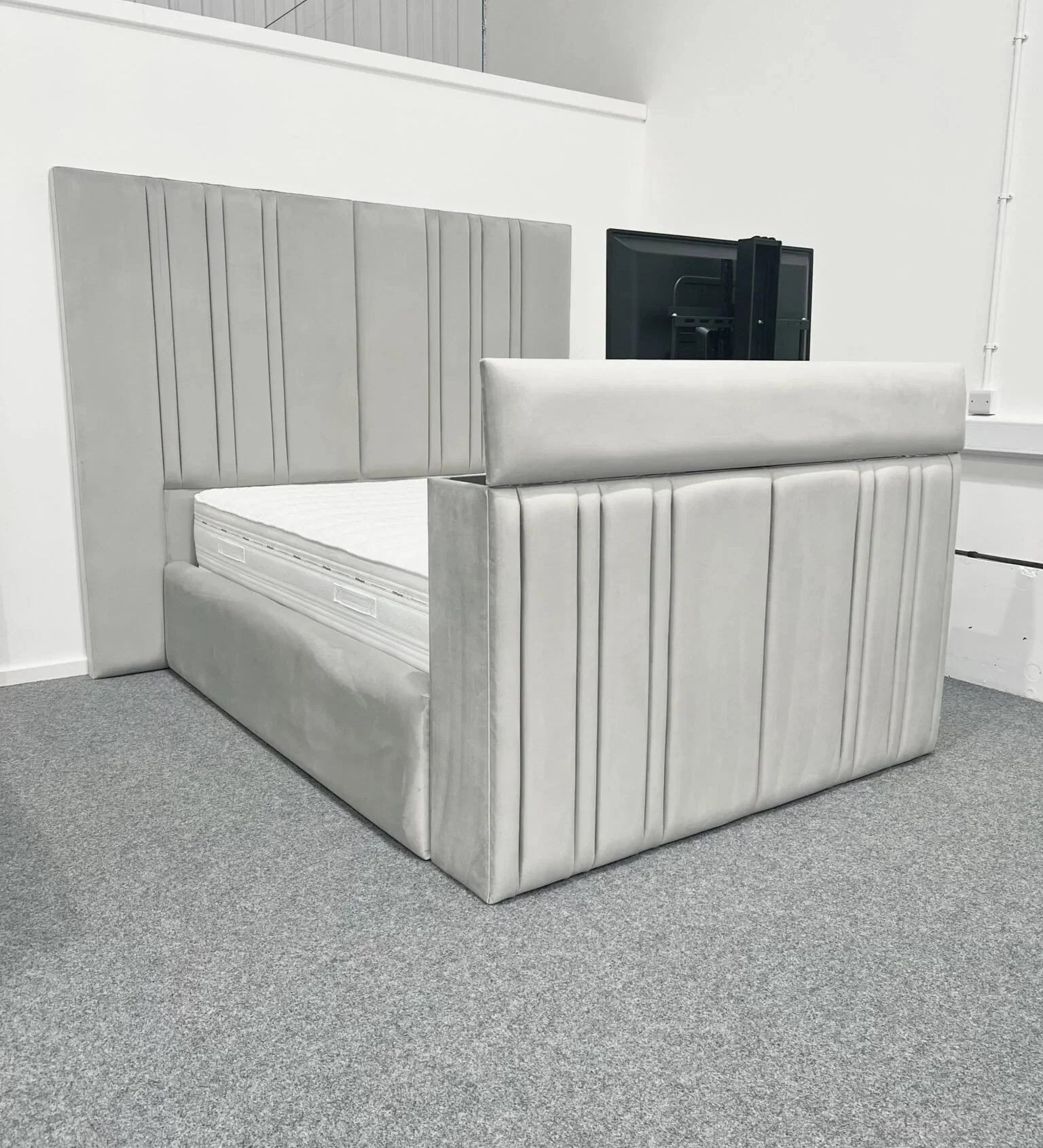 The Nevada Tall Panel Bespoke TV Bed in Luxury Velvet - Esme Furnishings