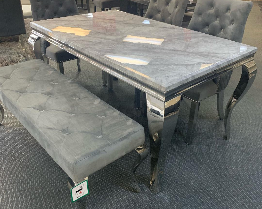 Louis 150cm Grey Marble Dining Table Only-Esme Furnishings