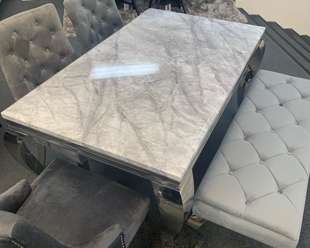 Louis 180cm Grey Marble Dining Table Only-Esme Furnishings