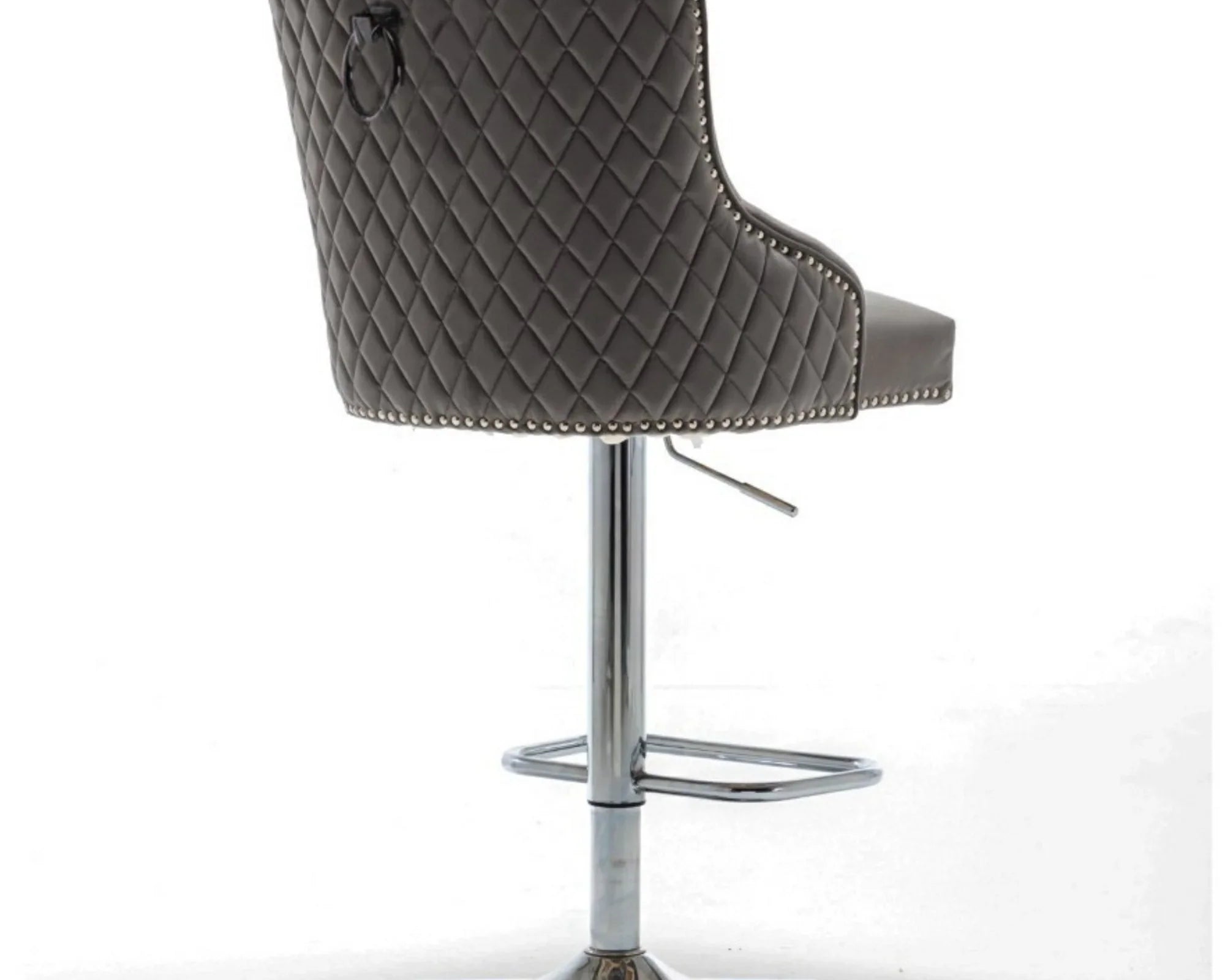 Portland, Dark Grey French Velvet, Ring Knocker Quilted Back Bar Stool-Esme Furnishings