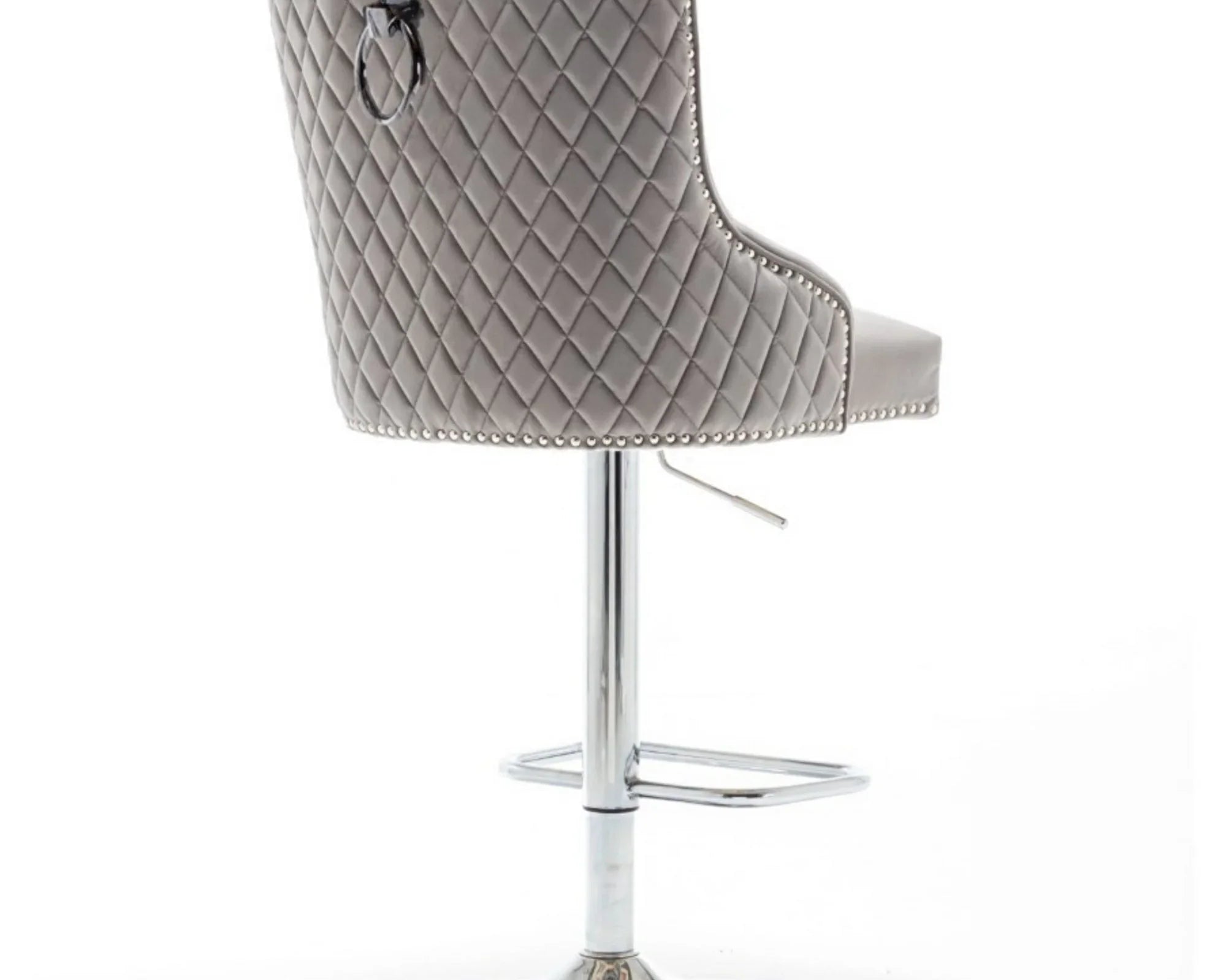 Portland, Light Grey French Velvet, Ring Knocker Quilted Back Bar Stool-Esme Furnishings