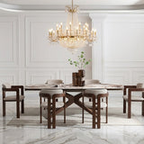Serene 160-240cm Italian Walnut & Pandora Vendome Ceramic Marble Side Extending Dining Table With Clara Walnut Wooden Dining Chairs