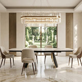 Fidenza 180-260cm Italian Black Ash & Calacatta Verde Ceramic Marble Side Extending Dining Table With Milo Walnut Wooden Dining Chairs