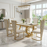 Arianna Marble & Gold Dining Table With Florence High Back Dining Chairs Gold Legs