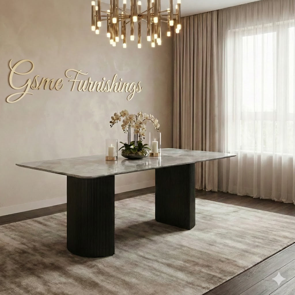 Olympia 160cm Grey Ceramic Marble Dining Table With Olympia Dining Chairs