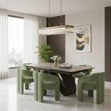 Carra 120-150cm Grey/Gold Ceramic Marble Extending Dining Table With Oscar Scroll Back Velvet Chairs