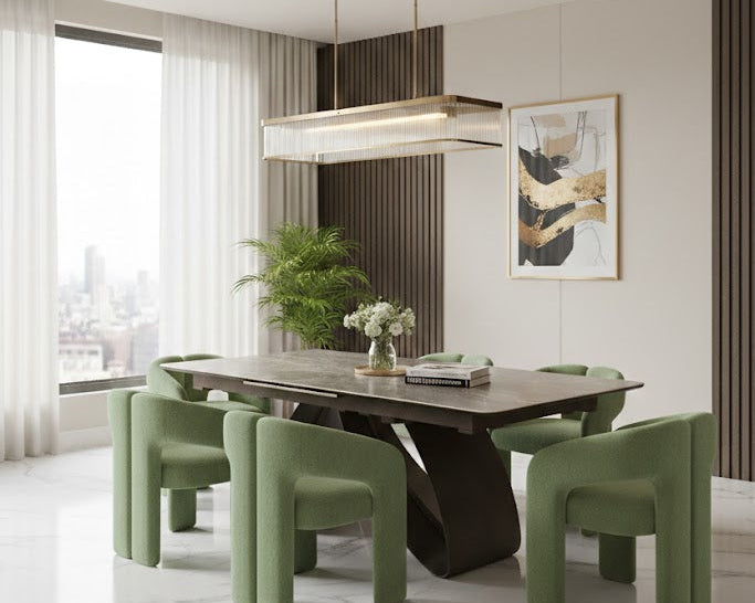 Carra 160-200cm Grey/Gold Ceramic Marble Extending Dining Table With Oscar Scroll Back Velvet Chairs