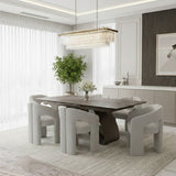Carra 160-200cm Grey/Gold Ceramic Marble Extending Dining Table With Oscar Scroll Back Velvet Chairs