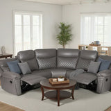 Maya Grey PU Leather Corner Quilted Recliner Sofa
