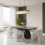 Carra 160-200cm Grey/Gold Ceramic Marble Extending Dining Table With Oscar Scroll Back Velvet Chairs