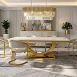 Arial Marble & Gold Dining Table With Savoy Velvet Dining Chairs Gold Legs