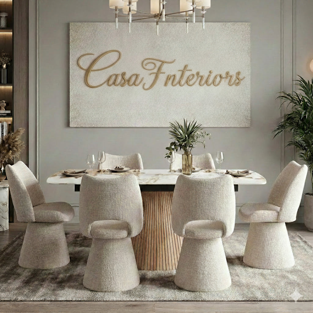 Monaco Pandora Beige 160-240cm Extending Ceramic Marble Dining Table With Beige Velvet 360 Swivel Chairs