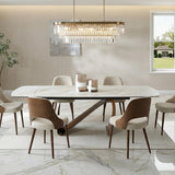 Lusso 180-260cm Italian Brushed Brass & Sunset Statuario Ceramic Marble Side Extending Dining Table With Milo Walnut Wooden Dining Chairs