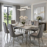 Louis Marble & Chrome Dining Table With Roxy Grey Velvet Chairs