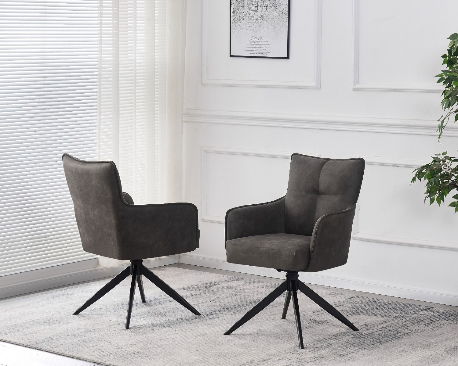 Vianni Vintage Suede Swivel Dining Chairs With Black Metal Base - Pairs - 2 Colours