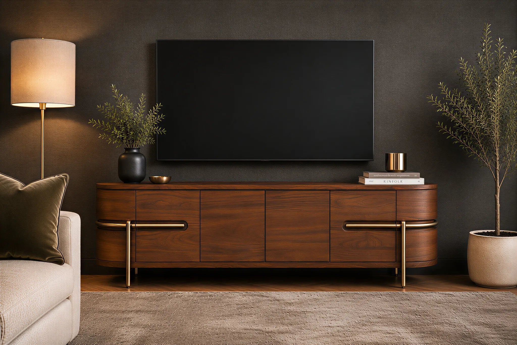 Berkeley Designs Vienna Natural Walnut / Brushed Brass TV Media Unit