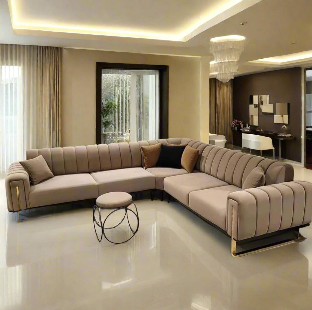 Bellisio Luxury Mink Beige & Gold Corner Sofa 250x250cm