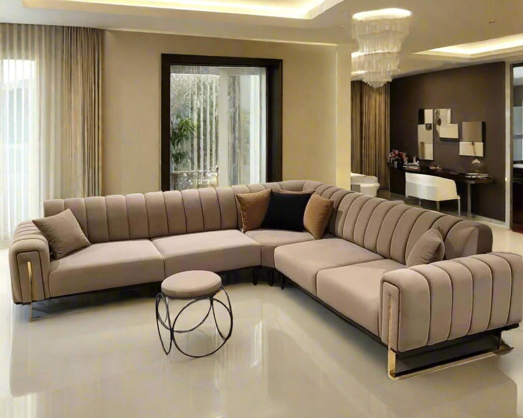 Bellisio Luxury Mink Beige & Gold Corner Sofa 250x250cm