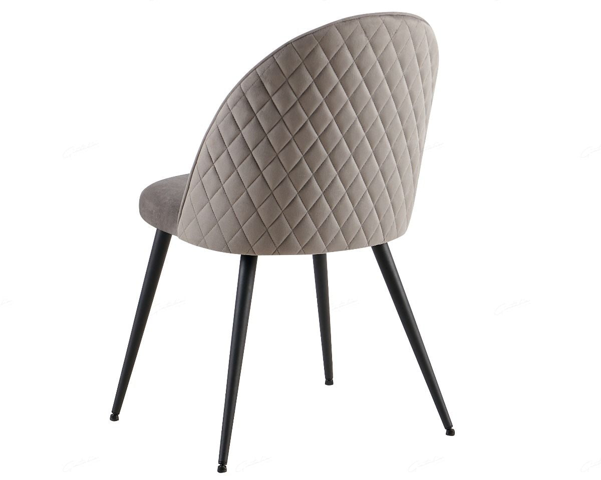 Zita Grey Velvet Quilted Back Dining Chairs With Black Metal Base - Pairs - Esme Furnishings
